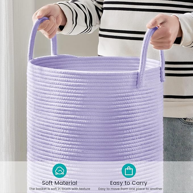 YOUDENOVA Laundry Hamper Basket, Woven 58L Tall Laundry Basket for Blanket Organizer- Clothes Hamper Baby Nursery Hamper for Blanket Storage in Bedroom