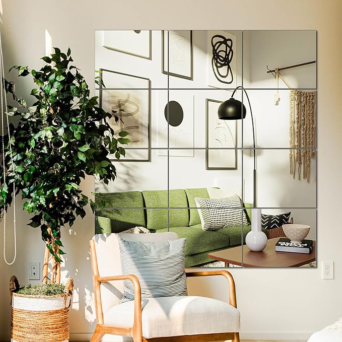 Ruomeng Home Gym Mirror Tiles 12" x 15" x 12Pcs Wall Mounted Mirror, Frameless Mirror Tiles for Home Gym, Bedroom, Door