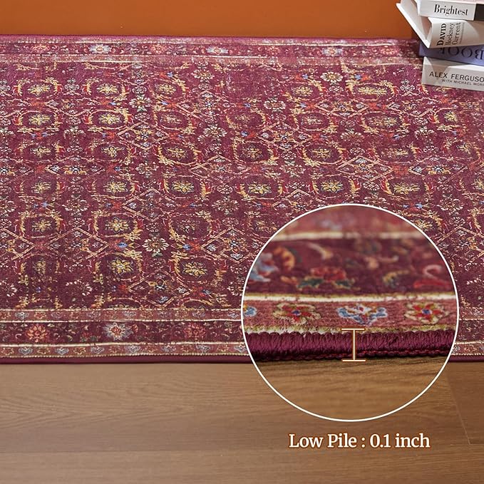 3x5 Soft Washable Area Rugs for Living Room and Bedroom, Non-Slip Stain Resistant Indoor Carpet, Cozy Floor Mat for Dining Room, Office, Stain Resistant Entryway Persian red Floral