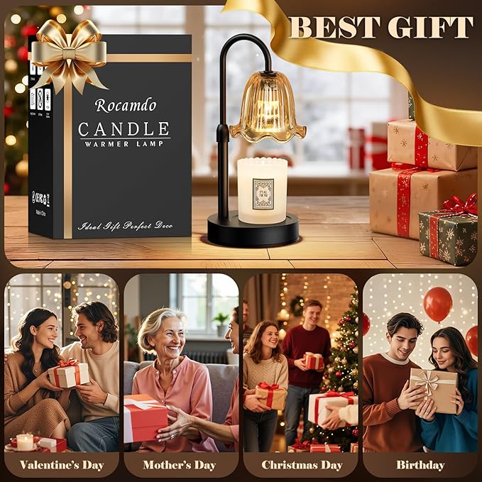 Candle Warmer Lamp with Timer, Birthday for Women Mom, House Warming Gifts Modern Farmhouse Home Decor, Dimmable Wax Melt Warmer for Jar Candles with 2 Bulbs (Amber)