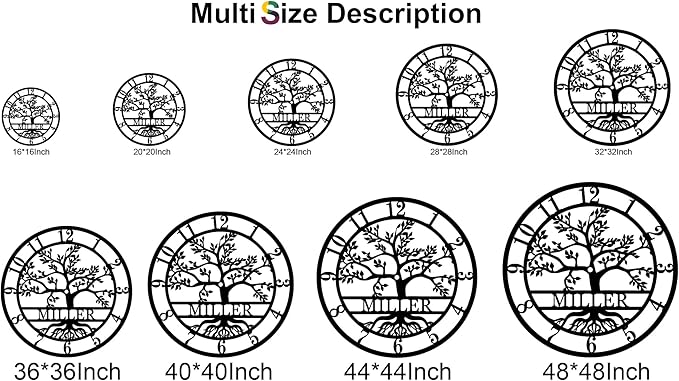 Custom Metal Tree of Life Wall Clock, Personalized Last Name Wall Decor, Silent Clock, Large Family Name Home Decor, Wall Hanging Olive Tree Sign, New Home Gift