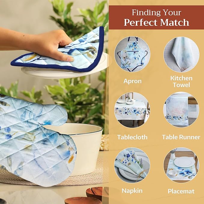 Maison d' Hermine Oven Gloves 100% Cotton Oven Mitt 7" x 13" with Loop Heat Resistant, BBQ, Cooking Gloves, Baking, Grilling, Kitchen, Handling Hot Pans Spring/Summer (Pack of 1, Lazy Summer Days)