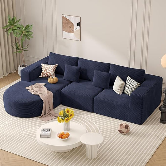 Modular Sectional Sofa with L-Shape Chaise,Cloud Sectional Modern Sleeper Couch with Deep Seat,Sponge Compression Sofas No Assembly Required (Blue-Corduroy Fabric) 1PCS