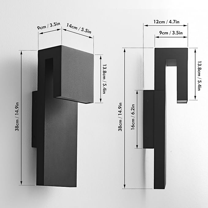 Modern LED Outdoor Wall Sconce 3000K 18W IP65 Waterproof Integrated LED Outdoor Wall Lights Anti Rust Black Porch Lights Exterior Lighting Outside Lights Fixture for Garage,Balcony,Backyard (1PACK)
