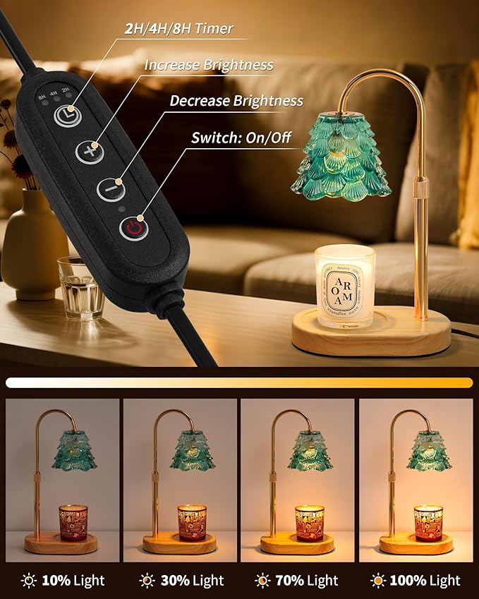Seniny Electric Candle Warmer Lamp - with Time Dimmable Adjustable Height Candle Lamp Warmer for Jar Candles,Christmas Wax Melt Wamer, Birthday Gifts for Women Mom, House Warming Gifts New Home Decor