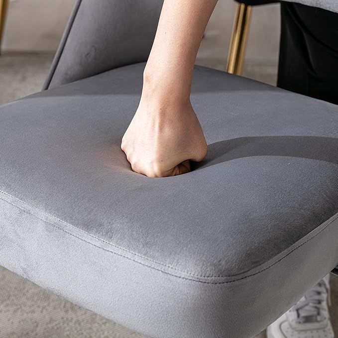 DUOMAY Modern Dining Chair Set of 4 with Open Back, Velvet Upholstered Armless Chair with Metal Frame Side Chair for Kitchen Dining Room Living Room, Grey