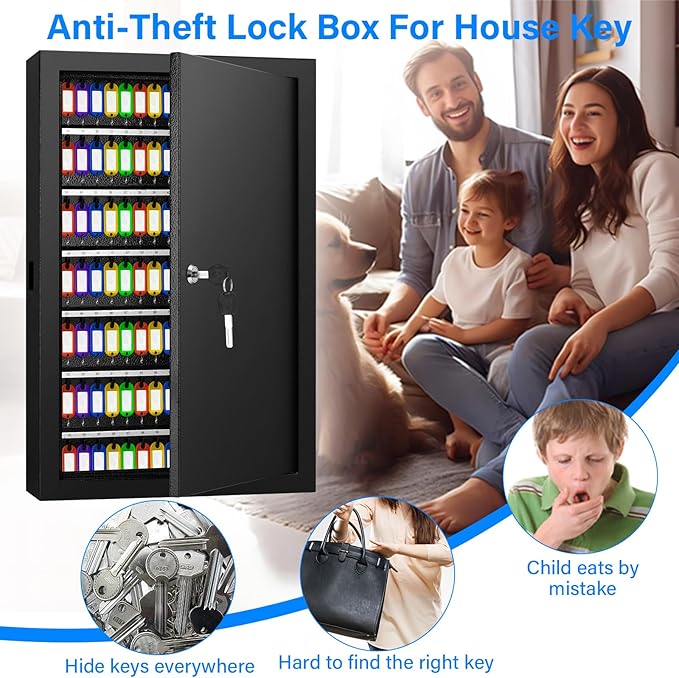 175 Keys Key Lock Box, Anti-Theft Key Cabinet with Key Tags, Key Organizer Wall Mount for Car Garage House Rental Office Business
