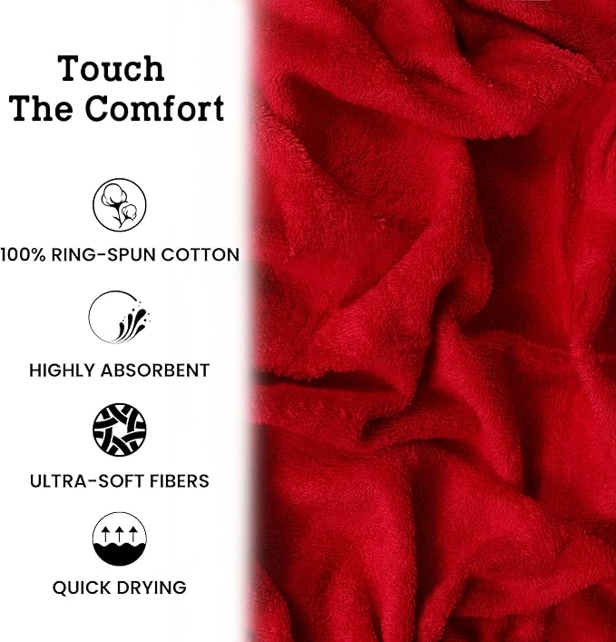Casa Lino Red Bath Towels Set of 4 (54" x 27") - Large Bathroom Towel Set - 100% Cotton Towels for Bathroom - Highly Absorbent & Quick Dry Bath Towel Multipack - New Apartment Essentials