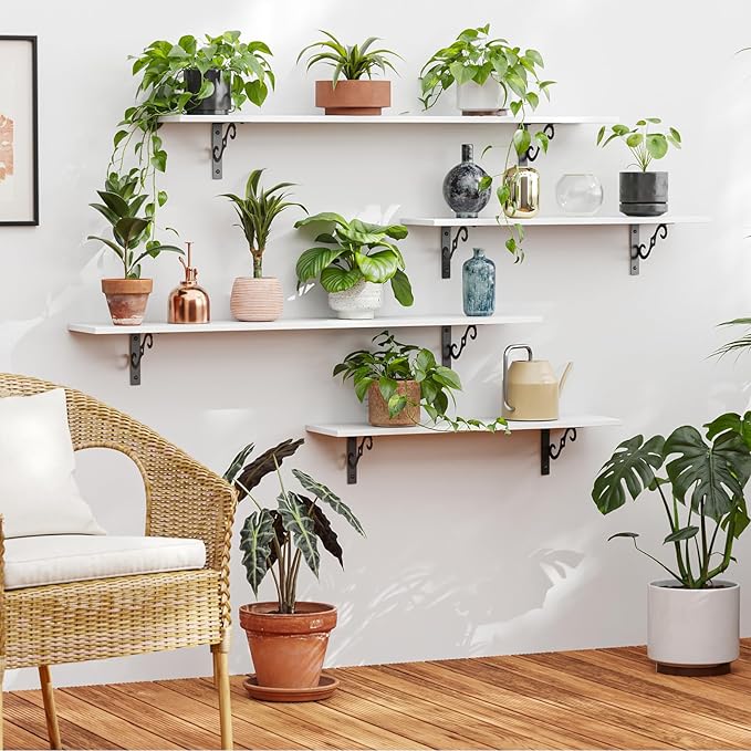 DINZI LVJ Long Wall Shelves, 39.4" Large Floating Shelves Set of 2, Farmhouse Display Shelf Wall Mounted with Heavy Duty Brackets, Easy Assembly for Kitchen, Bathroom, Bedroom, Balcony, White