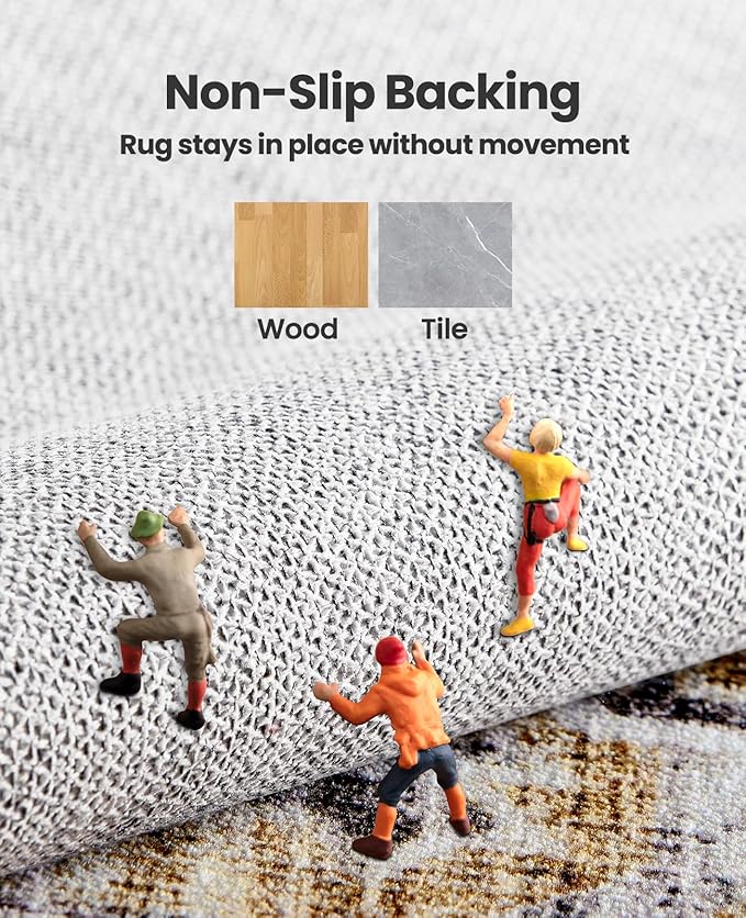 AMADA HOMEFURNISHING 8x10 Area Rugs, Low-Profile Large Washable Area Rug with Non-Slip Backing & Durable Edge Binding, Vintage Rugs for Living Room, Bedroom, Dinning Room