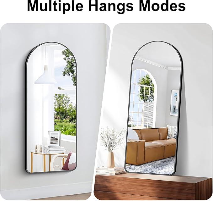 Arched Bathroom Mirror, 16"x48" Black Arched Mirror for Bathroom, Wall Mounted Mirror, Vanity Wall Mirror w/Metal Frame for Bedroom, Entryway, Living Room, Vertically Hanging