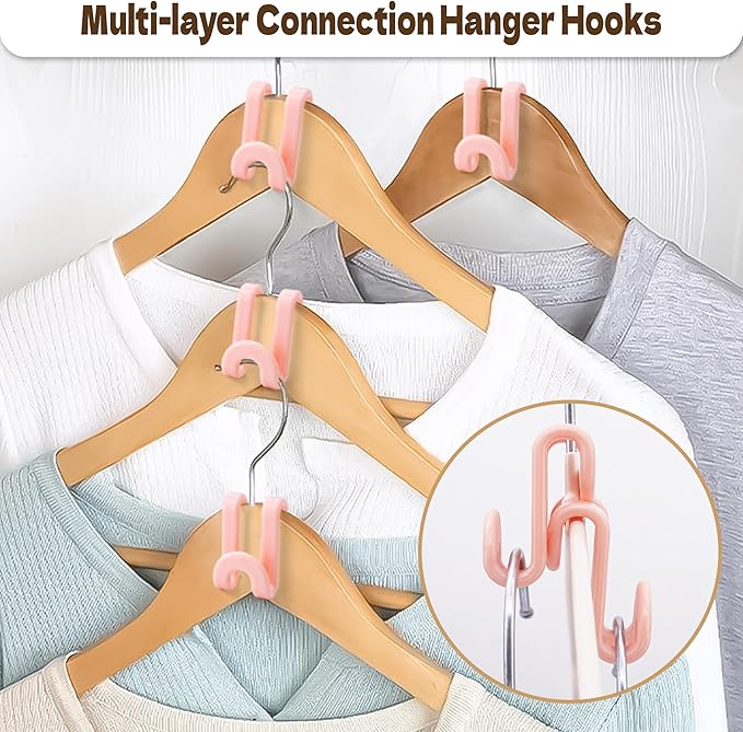 Mlici Clothes Hanger Connector Hooks, 60 Pack Hanger Extender Space Saver, Heavy Duty Clothes Extender Hooks for Stacking Closet Organization (Pink)