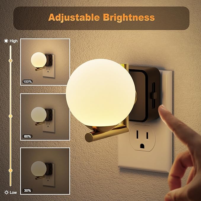 JandCase LED Night Light, 3000K Warm Night Lights Plug into Wall [2 Pack], 0-100LM Dimmable Night Lights with Dusk to Dawn Light Sensor, Plug in Nightlights for Bathroom Bedroom