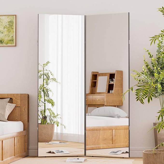 brisafe 360-Degree Folding Full-Length Mirror - 71"x47" Oversized Anti-Shatter Nano Film Mirror, Space-Saving Foldable Design for Home Gym/Yoga Studio,Black, 60% Commercial Insurance Discount