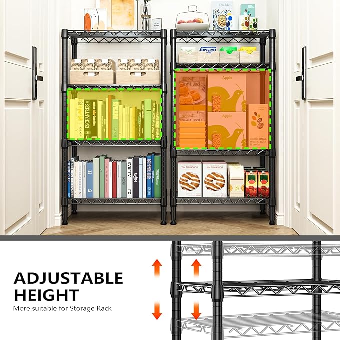1000 lbs 4 Tier Shelf Metal Storage Shelves Wire Rack Closet Organizers with PP Board for Garage Kitchen Bathroom Laundry Black 11.8" D x 21.7" W x 39.5" H
