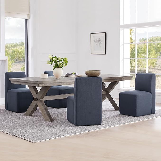 CHITA Dining Chairs with Casters Set of 4, FSC Certified Upholstered Armless Modern Rolling Dining Chairs with Rollers for Bedroom Reading Room Living Room, Insignia Blue