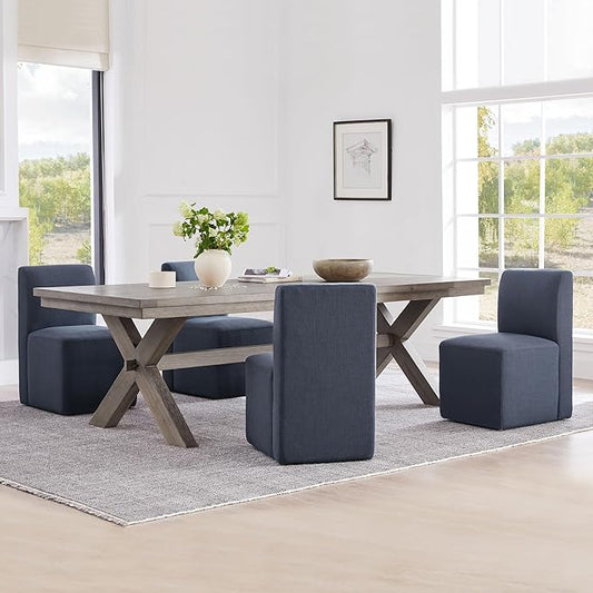 CHITA Dining Chairs with Casters Set of 4, FSC Certified Upholstered Armless Modern Rolling Dining Chairs with Rollers for Bedroom Reading Room Living Room, Insignia Blue