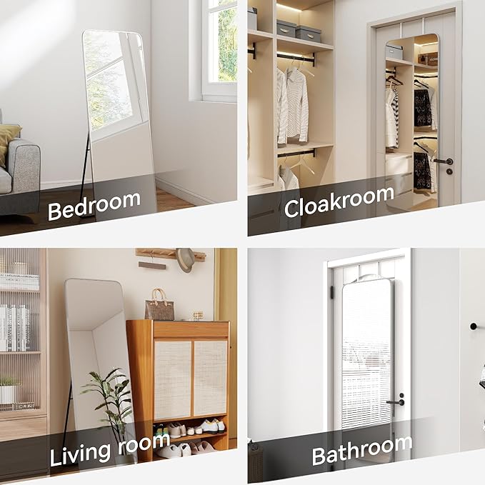 57x20 Door Hanging Full Length Mirror, Floor Stand (Height 5.7ft just Body in1.3ft) Wall Mounted Metal Frame Rectangle Dressing Mirrors for Bedroom Room 57 inch Silver