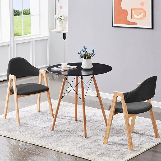 31.5 Inch Small Round Dining Table for 4 People Kitchen Home Modern Leisure Wood Legs Table Black