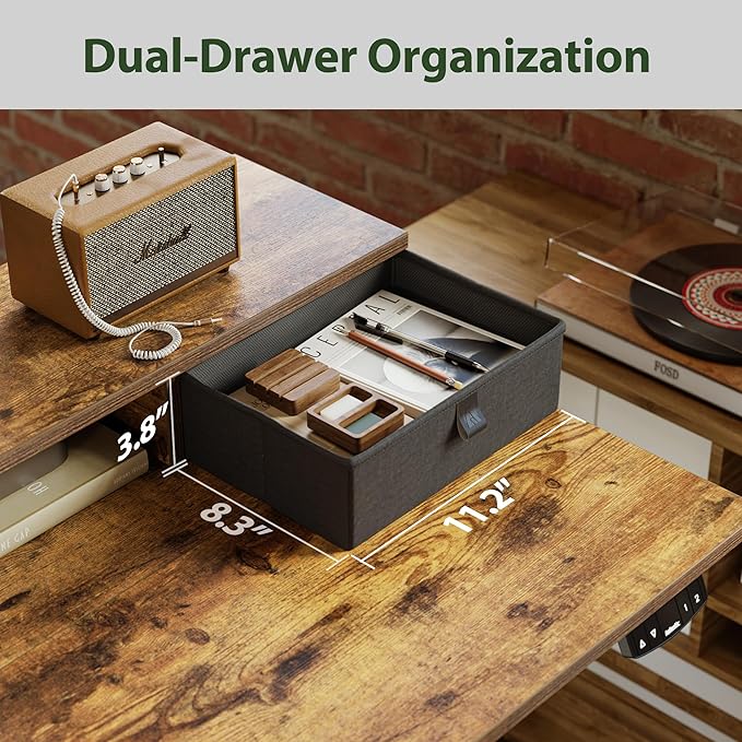 Agilestic Electric Standing Desk with 2 Drawers and Keyboard Tray, 63 x 24 Inches Ergonomic Adjustable Height Desk with Storage, Sit Stand up Computer Workstation, Rustic Brown