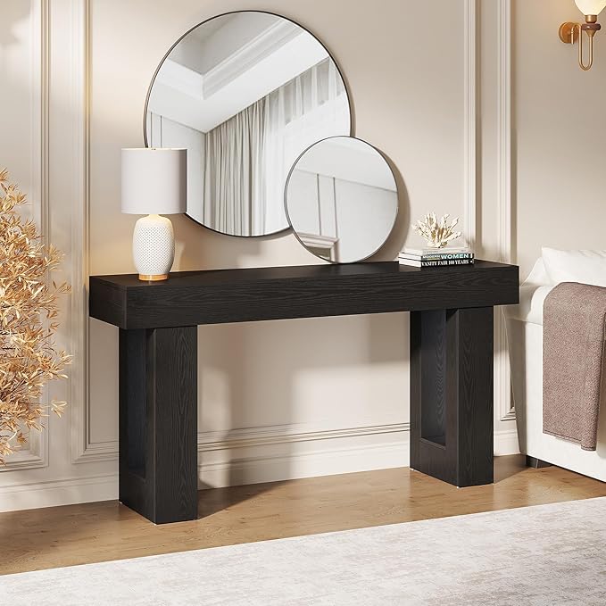 Tribesigns 63-Inch Long Console Table, Wooden Rectangular Sofa Table Behind The Couch, Farmhouse Entryway Table for Entrance, Hallway, Living Room (Black)