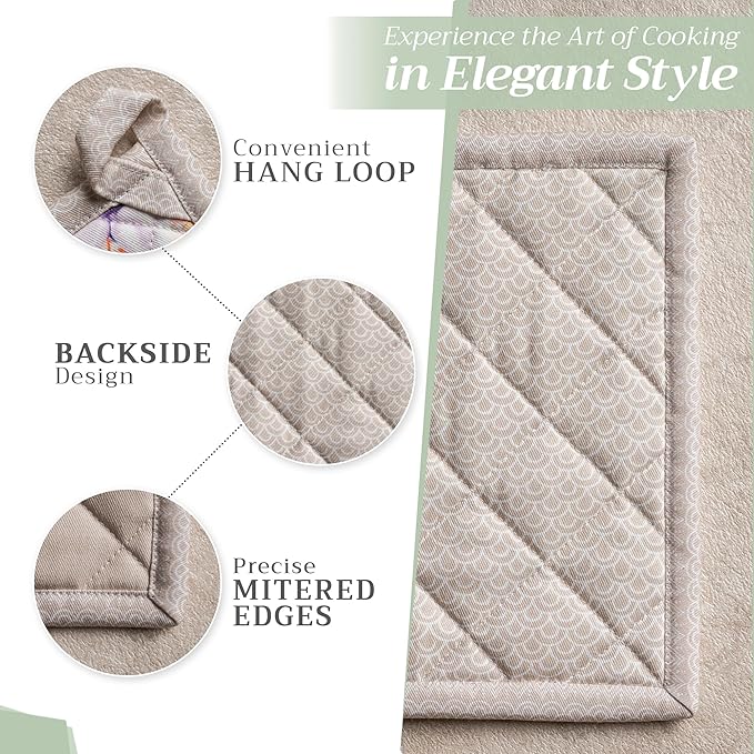 Maison d' Hermine Pot Holders 100% Cotton Heat Resistant Potholders 8" x 8" Hot Pads with Loop BBQ, Cooking, Baking, Grilling, Kitchen, Handling Hot Pans Spring/Summer (Pack of 1, Ibiza - Beige)