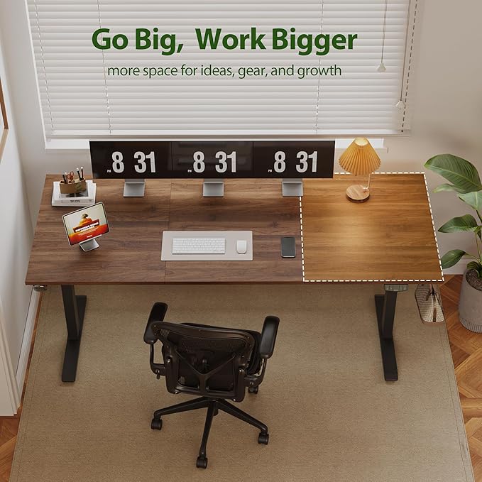 Agilestic Electric Standing Desk, Extra Large 71 x 31.5 Inches Height Adjustable Desk, Sit Stand Up Workstation for Home Office, Ergonomic Rising Gaming Computer Table with Memory Preset, Dark Walnut