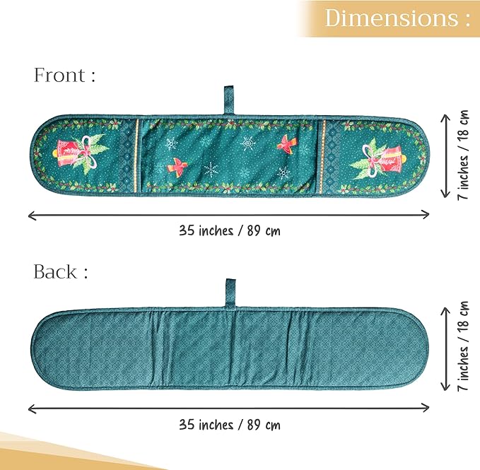 Maison d' Hermine Double Oven Mitt (7" x 35") 100% Cotton Heat Resistant BBQ Cooking Gloves with Loop for Thanksgiving Christmas Decorations Baking Cooking Barbeque Handling Hot Pan (Hygge Christmas)