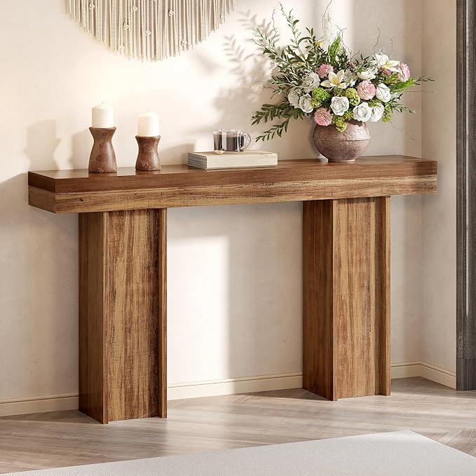 55Inch Farmhouse Console Table,Wooden Rectangular Sofa Table Behind The Couch,Entryway Console Table with Storage for Living Room, Hallway,Entrance (Light Brown)