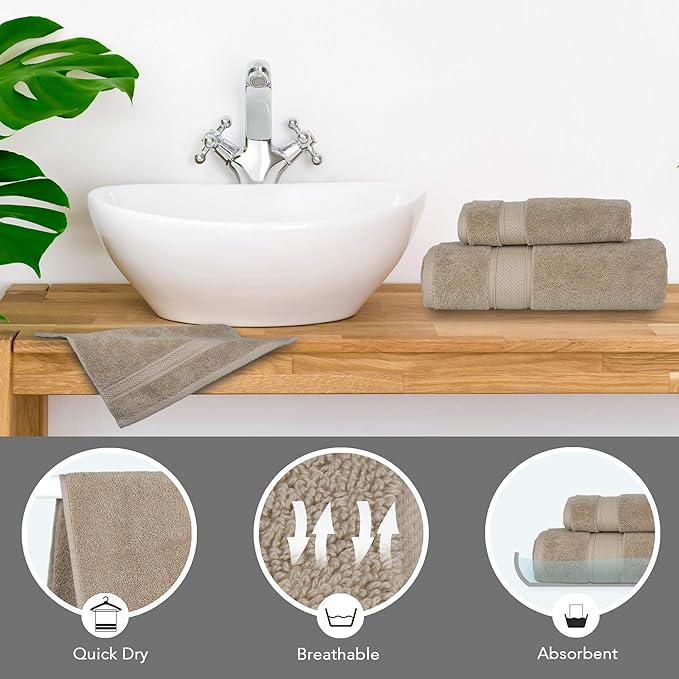 NOVA Luxury Linen - Hotel Quality Turkish Towel Set for Bathroom (6 Pcs Towel Set, Warmsand Beige)