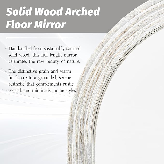 Antok Full Length Mirror 76"×41" Floor Mirror Standing Tall Mirror, Arched Stand up Large Wall Mirrors, Freestanding Full Body Mirrors for Bedroom Living Room Wood Vintage Style White