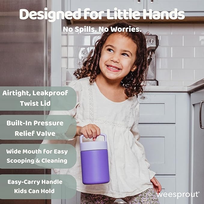 WeeSprout Insulated Stainless Steel Food Jar for Kids - 12 oz Leakproof Vacuum-Insulated Soup & Lunch Container with Handle, Wide-Mouth Thermal Food Flask, Recipiente Térmico Comida Caliente (Blue)