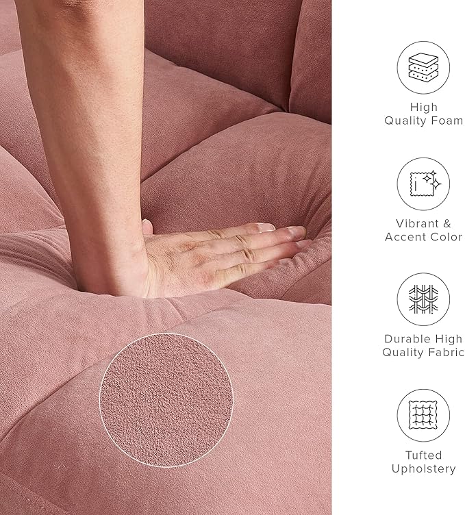 mopio Aaron 76.8" Couch, Small Futon Sofa Bed, Sleeper, Loveseat, Mid Century Modern Futon Couch, Sofa Cama, Couches for Living Room, Bedroom (Old Rosa, Velvet)