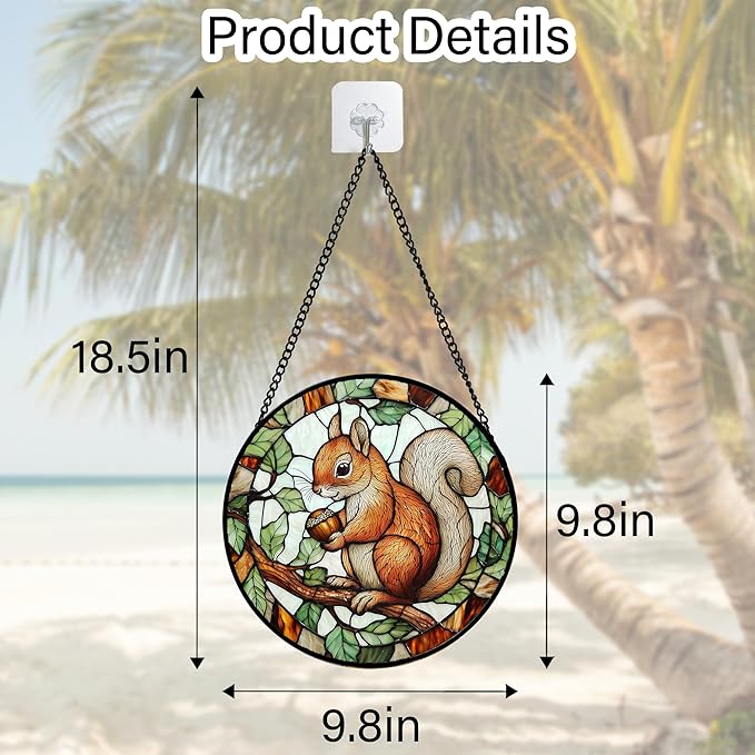 Stained Glass Window Hanging, Squirrel on a Branch Suncatcher Diamond Glass Panel Animal Sun Catchers Decor for Birthday for Women, Men, Wife, Aunt, and Mom 9.8 in