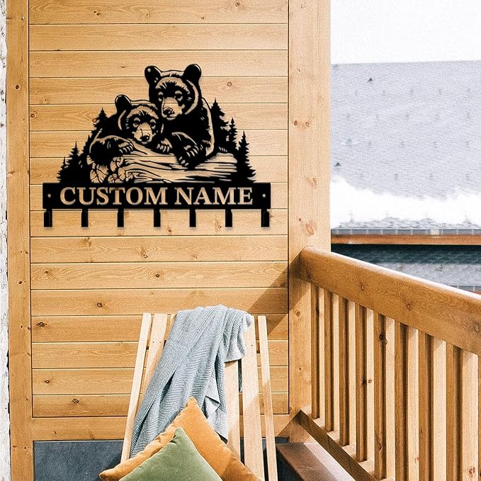 Personalized Custom Name Bear Key Wall Hooks,Metal Bear Keys Clothes Hooks,Metal Bear Wall Home Storage Decorative,For Front Door, Hallway, Kitchen, Bedroom,Keys,Hats (Style K)