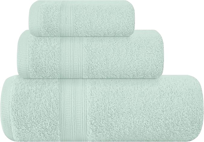 BOUTIQUO Ultra Soft 3 Pack Cotton Towel Set, Contains a Bath Towels 27x54 inch, a Hand Towels 16x24 inch & a Wash Coths 12x12 inch, Ideal Everyday use, Compact & Lightweight - Sea Green