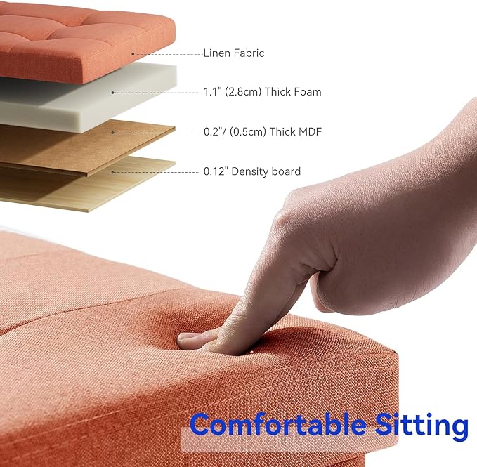 BRIAN & DANY 30 Inches Folding Storage Ottoman Bench, Ottoman with Storage Bench for Bedroom, Living Room, Entryway, Foot Rest with Legs, Orange