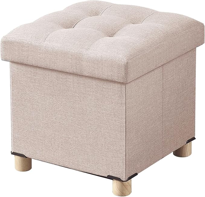 BRIAN & DANY 15 Inches Ottoman with Storage, Square Small Storage Ottoman Foot Rest with Legs, Ottomans Foot Stool for Dorm, Living Room, Entryway (Beige)