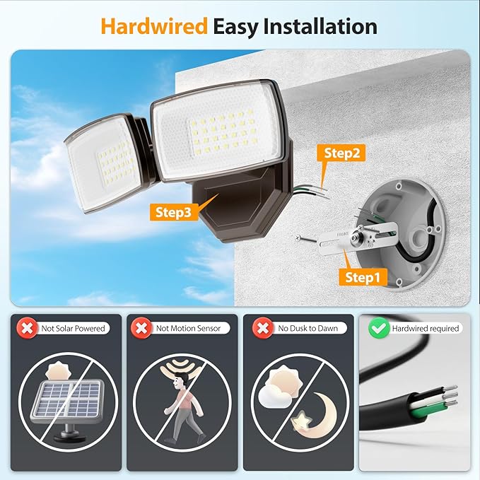 Onforu 3200LM Flood Lights Outdoor, 32W 6500K LED Security Light Switch Controlled, IP66 Waterproof Outdoor Lights, Wall Mount Exterior Flood Light with 2 Adjustable Heads Floodlights Outside