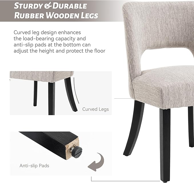 VKNOW Wooden Dining Chairs Set of 4, Modern Fabric Upholstered Dining Room Chair Kitchen Chairs, Farmhouse Dinner Chair for Kitchen Dining Room, Grey-Black Legs