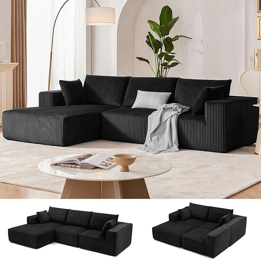 108” Modular Sectional Sofa, Cloud Sectional Couch with Deep Seat, Modern Modular L-Shape Sofa Couch with Chaise,Upholstered Boneless Couches for Living Room Bedroom (Black, Left Facing Chaise)