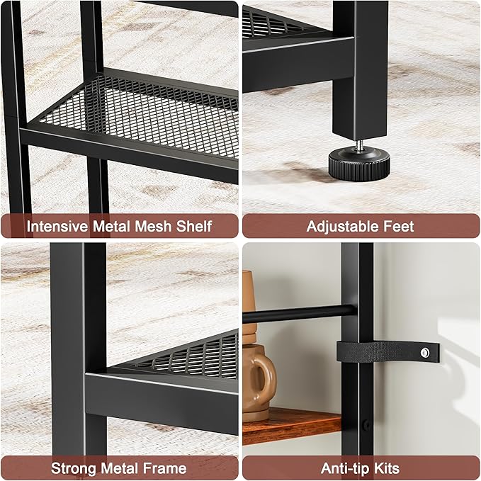 Furnulem 44'' Entryway Table, Industrial Console Sofa Table with Metal Mesh Storage Shelves, Shoe Rack Display Shelf for Front Door, Couch, Kitchen, Fabric Drawers, Rustic Brown