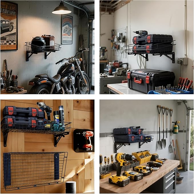 ULIBERMAGNET Large Folding Garage Shelf,Heavy Duty Wire Basket Storage Shelving,400LB Wall Mounted Storage DIY Folding Utility Racks for Garage, Office, Basement, Closet, Kitchen, Laundry