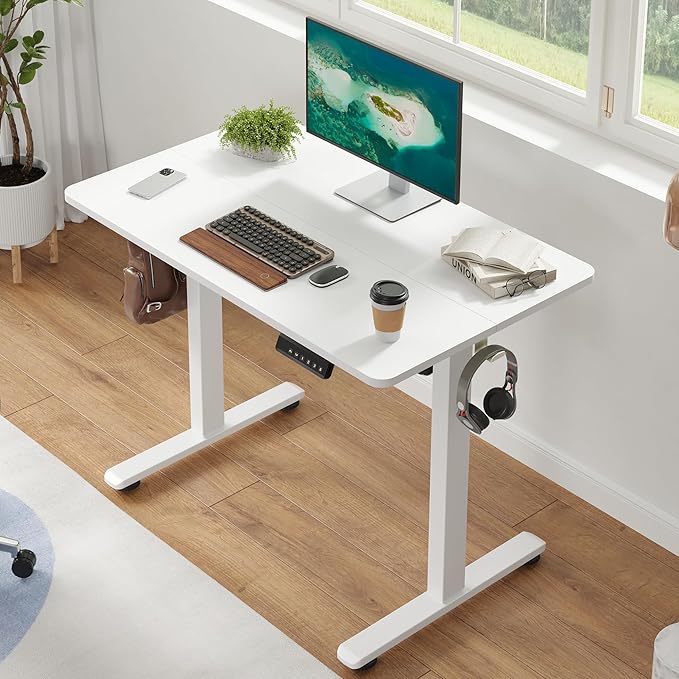 Casaphoria 40 x 24 inches Electric Standing Desk, Sit to Stand Desk with Memory Height Adjustment, Home Office Computer Desk for Writing and Games, White