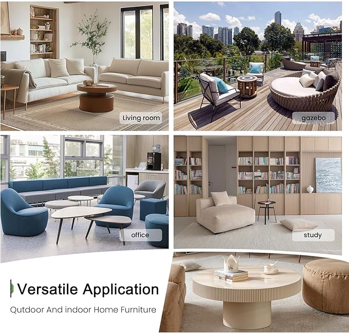 Round Coffee Table for Living Room, 30.71'' Modern Handcraft Drum Coffee Table Unique Fluted Coffee Tables Wood Center Table End Table for Small Space, Farmhouse Apartment Office (White Thin)