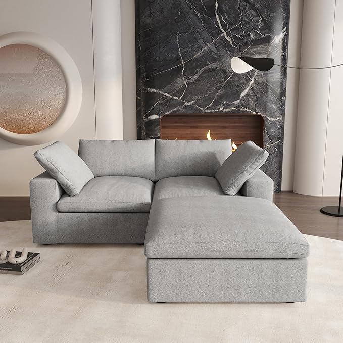 Cloud Couch Modular Sectional Sofa for LivingRoom, 80.3" Down Filled L Shaped Couch, 2 Seater+ 1 Storage Ottoman Convertible Funiture for Apartment(Grey, LoveSeat+1 Ottoman)