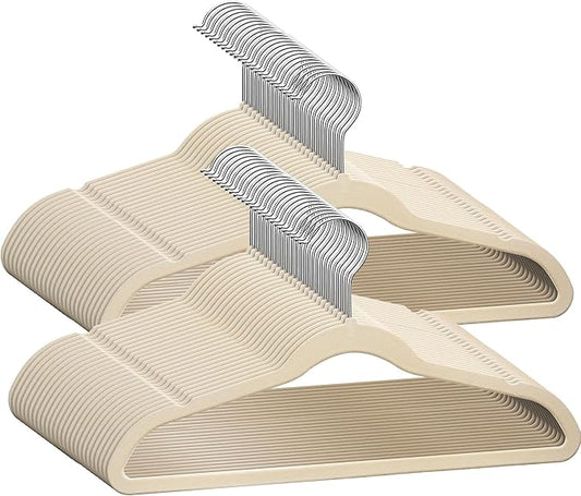 50 Premium Kids Velvet Hangers - 14" Non-Slip Clothes Hangers for Kids & Preteens - Ultra Slim, Space-Saving, Strong & Durable Hangers with 360° Swivel Hook - Ivory