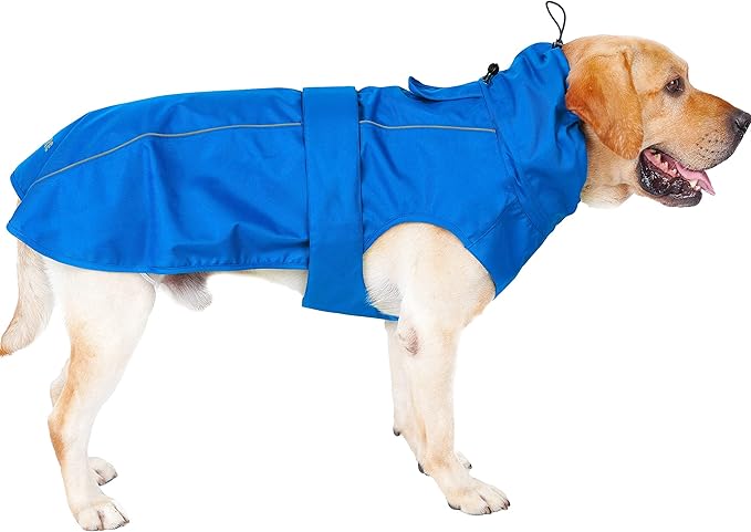 Waterproof Dog Raincoat with Reflective Strip, Adjustable Breathable Rain Coat Jacket with Leash Hole for Dogs (Blue, Large)