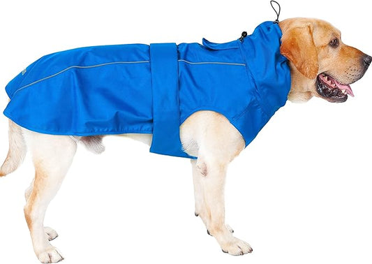 Waterproof Dog Raincoat with Reflective Strip, Adjustable Breathable Rain Coat Jacket with Leash Hole for Dogs (Blue, Large)