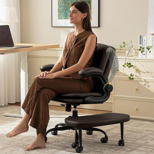 Cross Legged Office Chair: ADHD Criss Cross Desk Chair with Wheels & Stretchable Rotating Footrest - Height Adjustable Wide Yoga Kneeling Meditation Chair with Flip-up Armrests Back Support